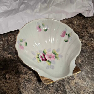 Vintage Shell Handpainted Floral Trinket Dish Japan